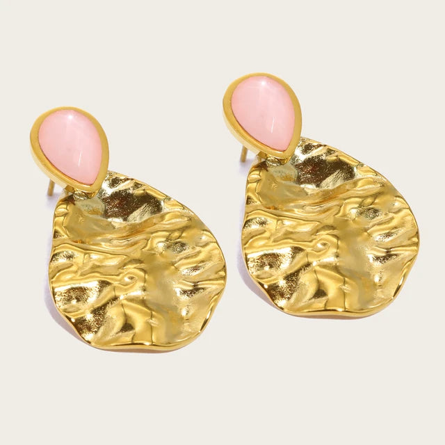 Vintage Gold Plated Exquisite Pink Natural Stone Drop Earrings earrings LUNARITY GARAGE