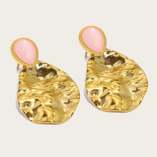 Vintage Gold Plated Exquisite Pink Natural Stone Drop Earrings earrings LUNARITY GARAGE   