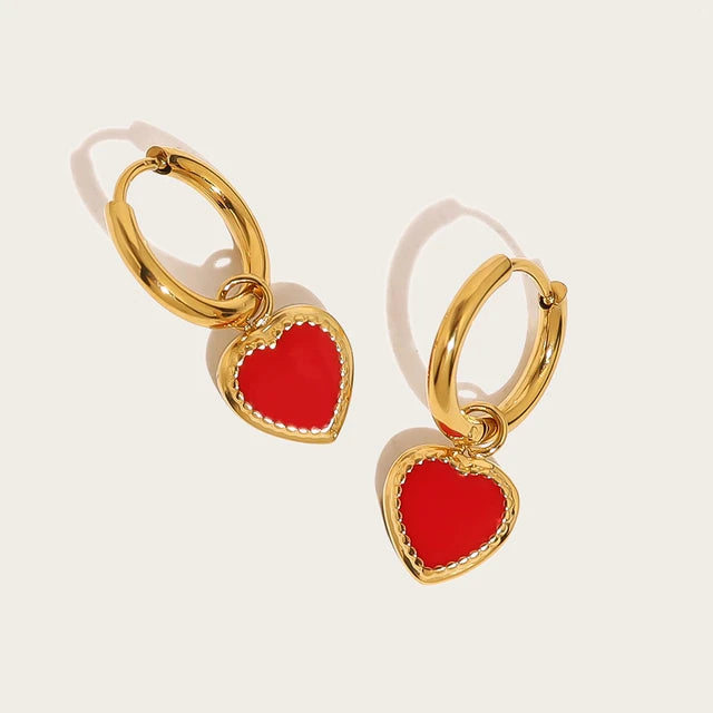 Cute Red Heart Chic Golden Hoop Earrings earrings LUNARITY GARAGE