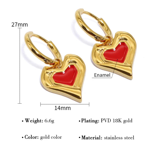 Red Enamel Heart Charm Hoop Earrings earrings LUNARITY GARAGE