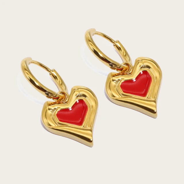Red Enamel Heart Charm Hoop Earrings earrings LUNARITY GARAGE