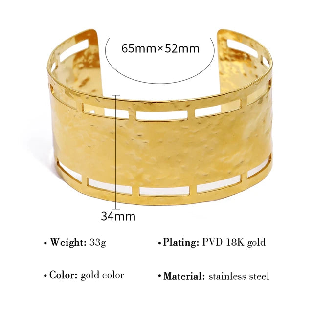 Ethnic Gold Plated Irregular Hammered Texture Cuff Bracelet bracelets LUNARITY GARAGE   