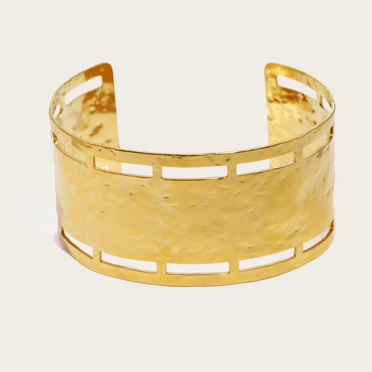 Ethnic Gold Plated Irregular Hammered Texture Cuff Bracelet bracelets LUNARITY GARAGE   