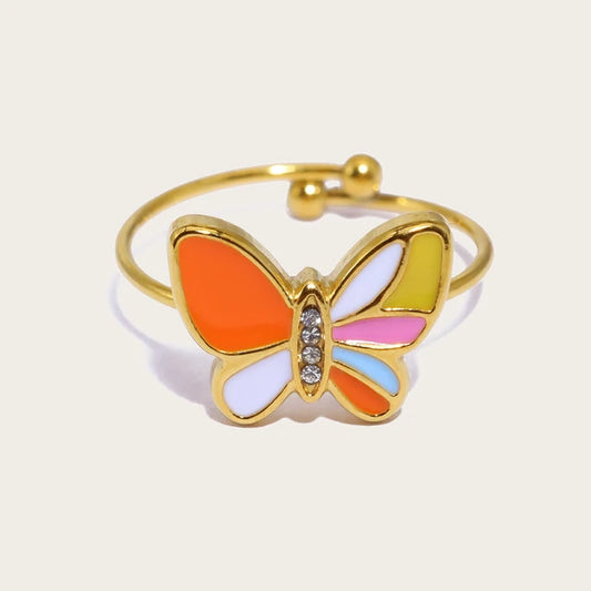 Creative Cute Colorful Enamel Mini Butterfly Rings ring LUNARITY GARAGE   