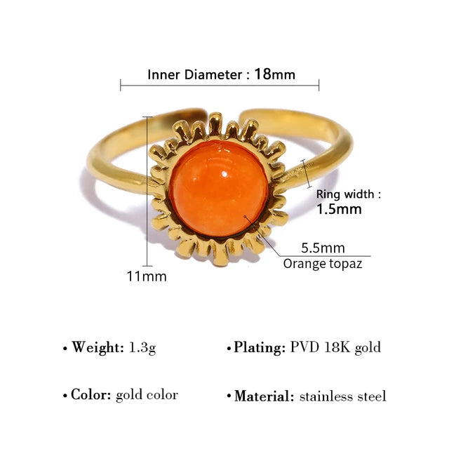 Retro Lucy Orange Natural Stone Golden Ring ring LUNARITY GARAGE   