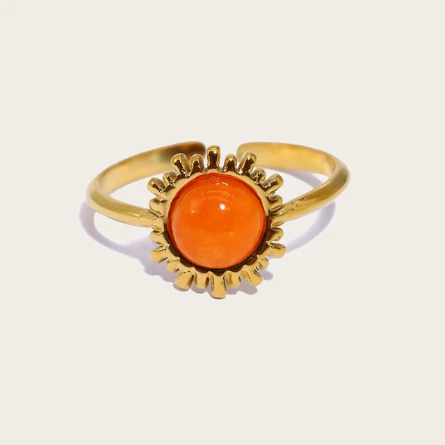 Retro Lucy Orange Natural Stone Golden Ring ring LUNARITY GARAGE