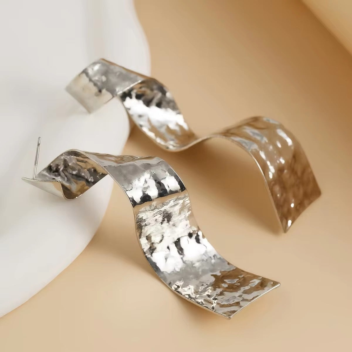 Creative Metal Thick Wave Shaped Drop Earrings earrings LUNARITY GARAGE Silver