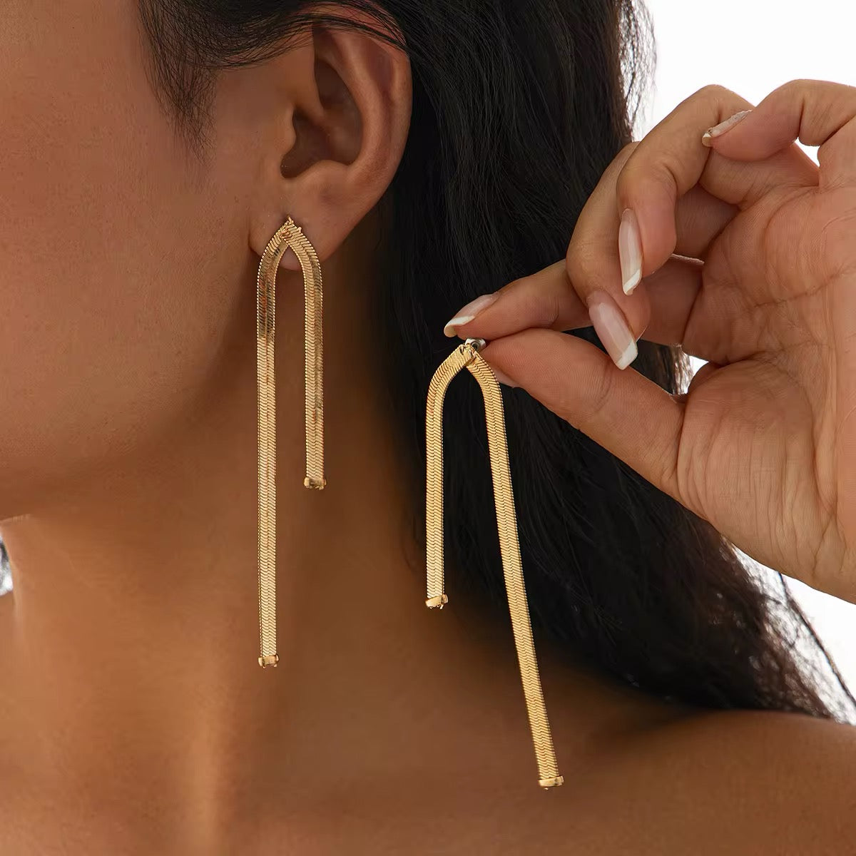 Simple Luxury Design Long Flat Snake Chain Earrings earrings LUNARITY GARAGE
