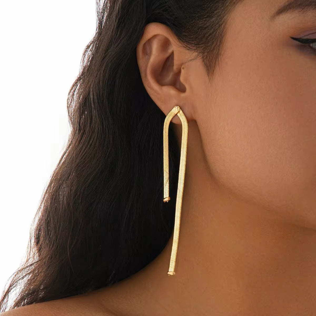 Simple Luxury Design Long Flat Snake Chain Earrings earrings LUNARITY GARAGE