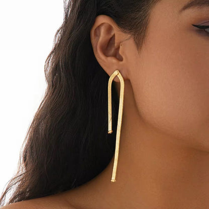 Simple Luxury Design Long Flat Snake Chain Earrings earrings LUNARITY GARAGE   