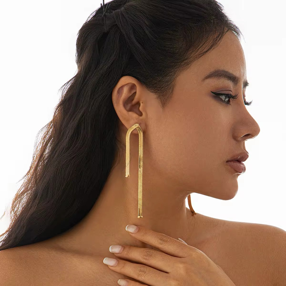 Simple Luxury Design Long Flat Snake Chain Earrings earrings LUNARITY GARAGE