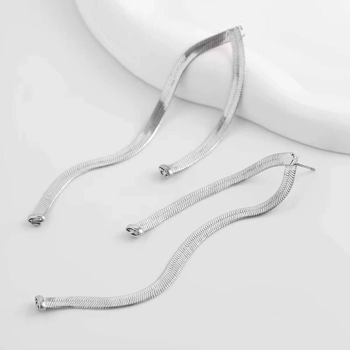 Simple Luxury Design Long Flat Snake Chain Earrings earrings LUNARITY GARAGE
