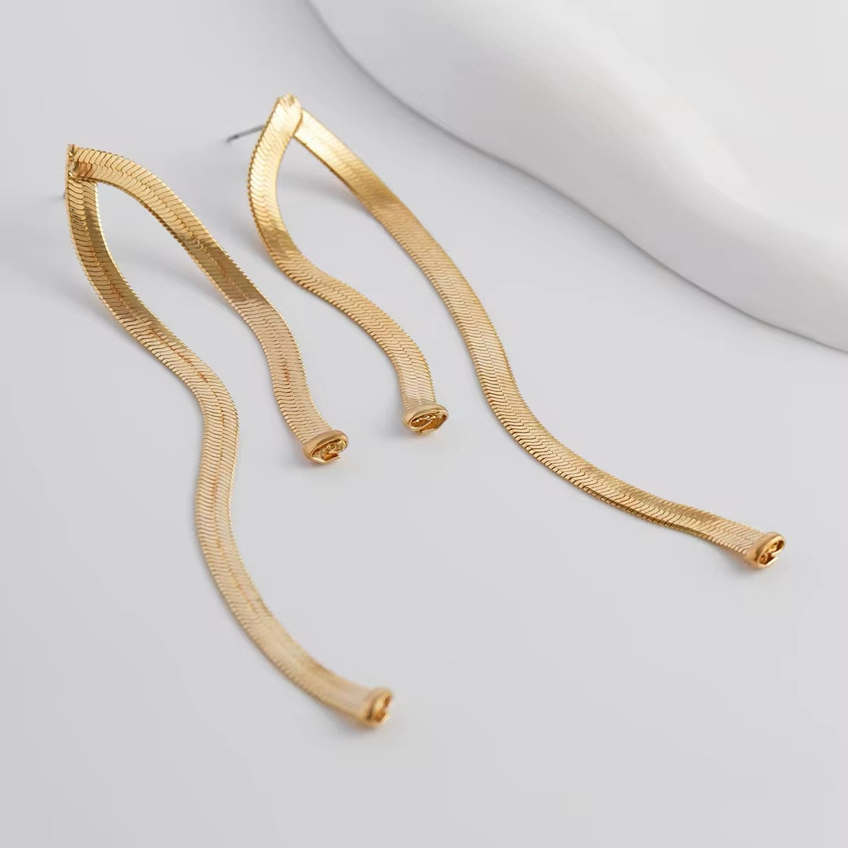 Simple Luxury Design Long Flat Snake Chain Earrings earrings LUNARITY GARAGE   