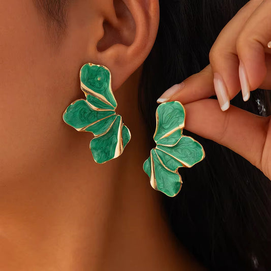 Asymmetric Charming Enamel Flower Petal Stud Earrings earrings LUNARITY GARAGE Green  