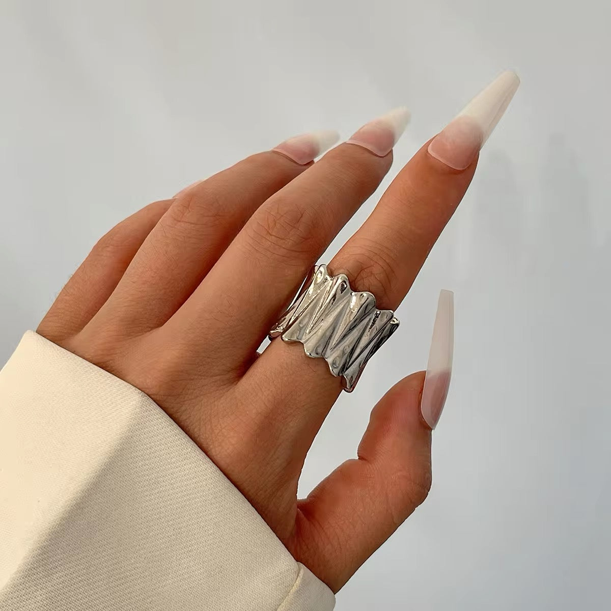 Modern Irregular Metal Wave Pleated Ring ring LUNARITY GARAGE Silver