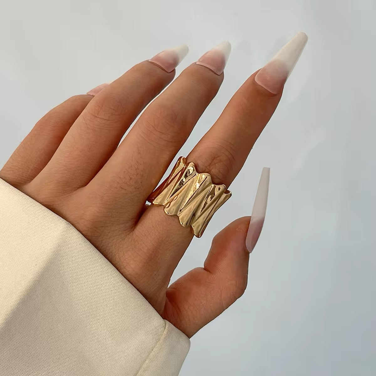 Modern Irregular Metal Wave Pleated Ring ring LUNARITY GARAGE Gold  