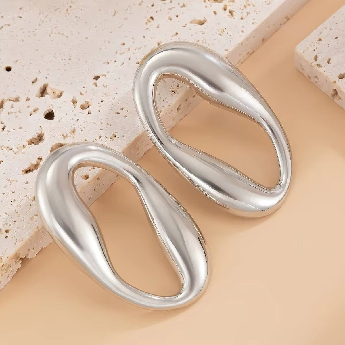 Creative Irregular Hollow Circle Metal Stud Earrings earrings LUNARITY GARAGE Silver
