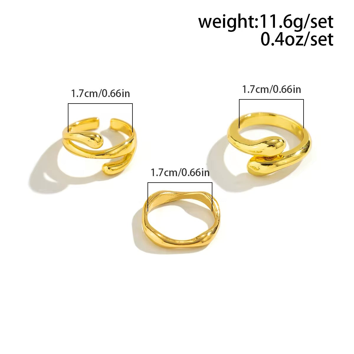 Minimalist Luxury 3pcs/set Irregular Metal Open Ring ring LUNARITY GARAGE   