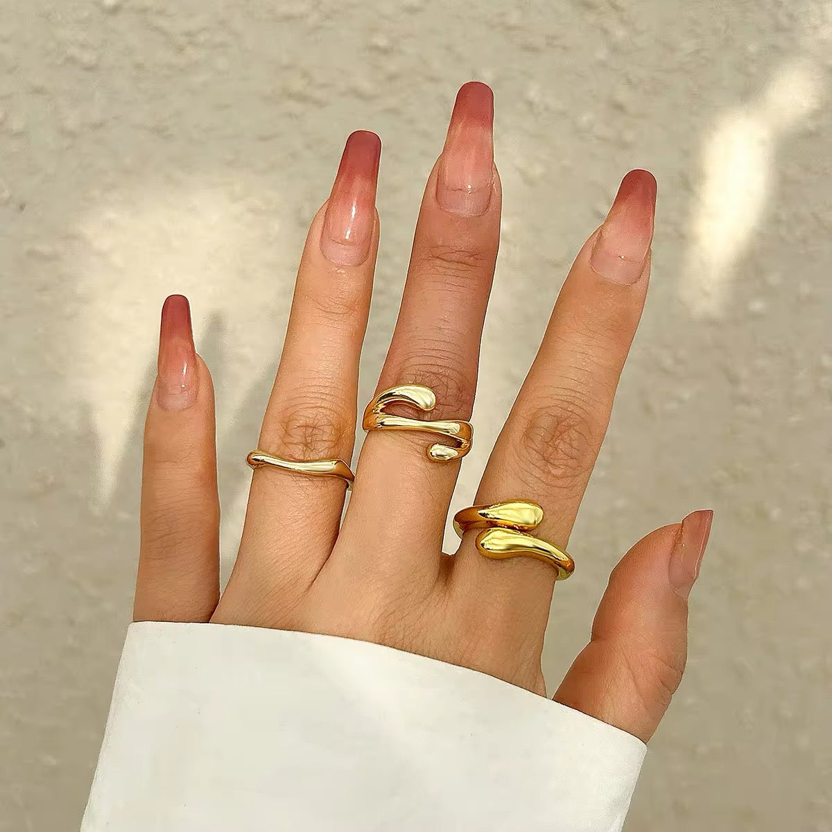 Minimalist Luxury 3pcs/set Irregular Metal Open Ring ring LUNARITY GARAGE   