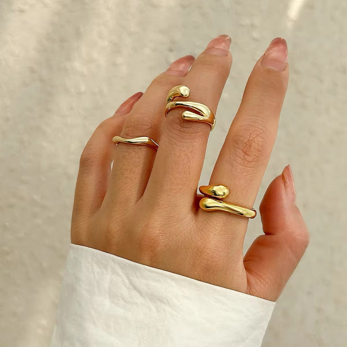 Minimalist Luxury 3pcs/set Irregular Metal Open Ring ring LUNARITY GARAGE Gold