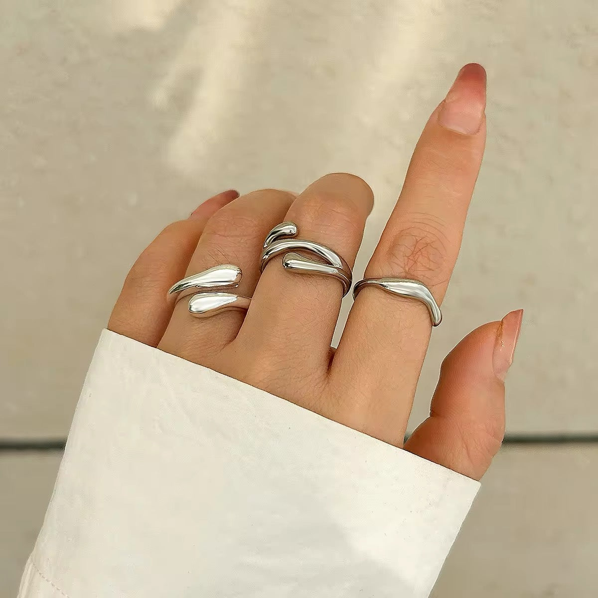 Minimalist Luxury 3pcs/set Irregular Metal Open Ring ring LUNARITY GARAGE Silver  