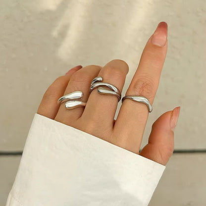 Minimalist Luxury 3pcs/set Irregular Metal Open Ring ring LUNARITY GARAGE Silver  