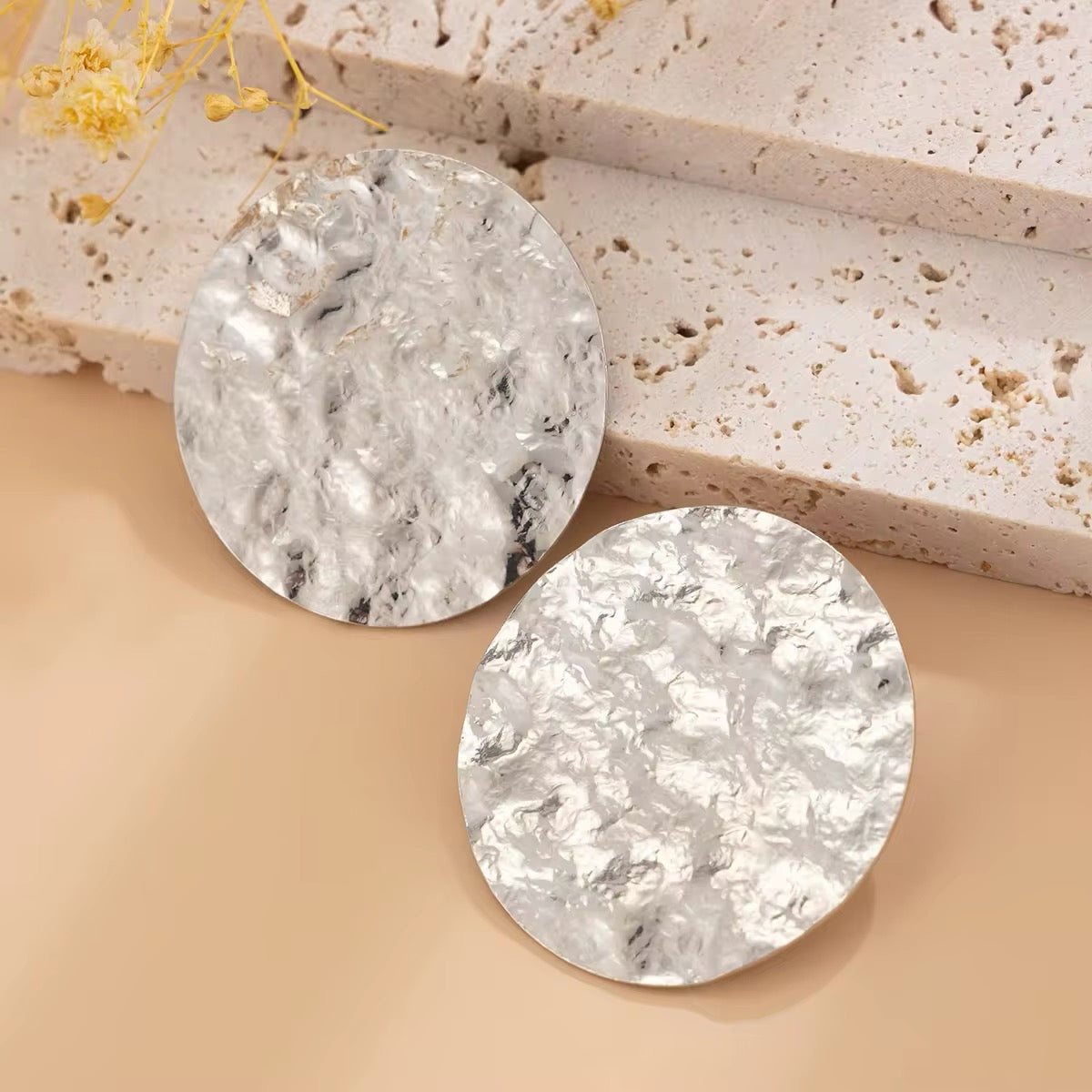 Unique Melting Circle Surface Shaped Stud Earrings earrings LUNARITY GARAGE Silver