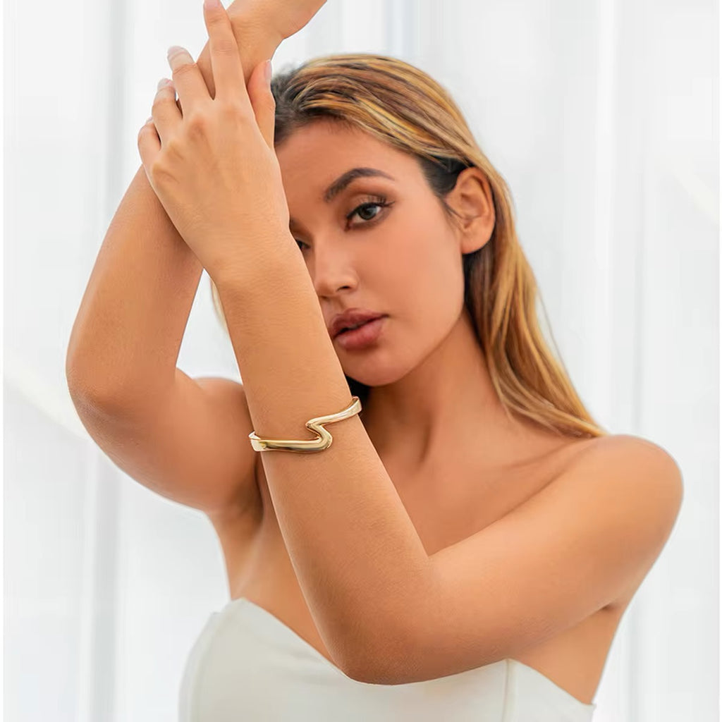 Simple Curved Z-Shaped Glossy Wave Bangles Bracelets bracelets LUNARITY GARAGE   