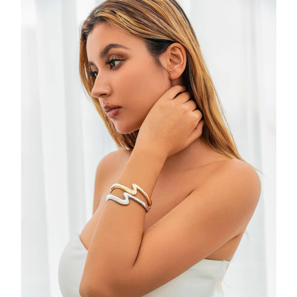 Simple Curved Z-Shaped Glossy Wave Bangles Bracelets bracelets LUNARITY GARAGE   