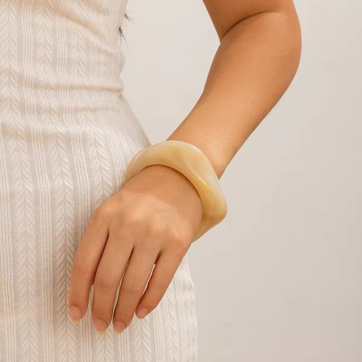 Retro Aesthetic Exaggerated Irregular Big Acrylic Bangle Bracelets bracelets LUNARITY GARAGE Beige  