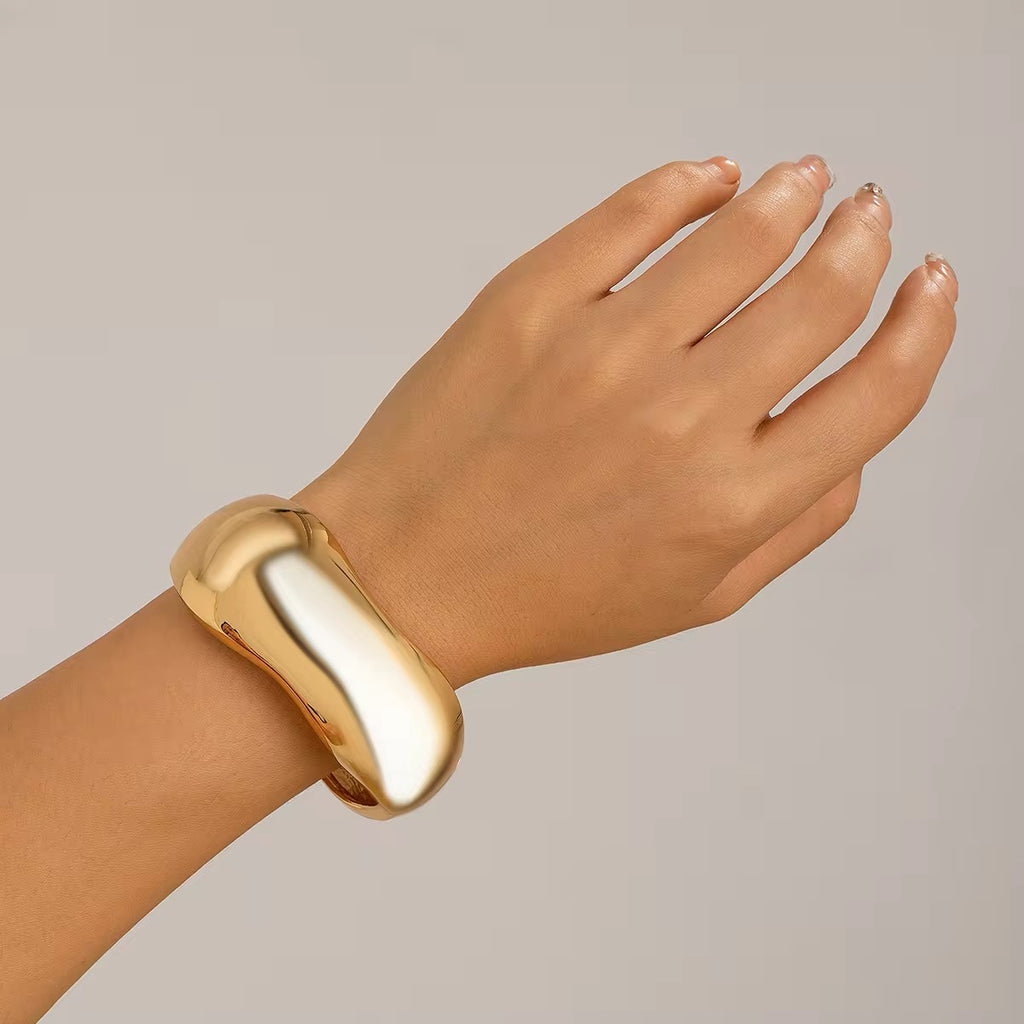 Classic Exaggerated Smooth Glossy Metal Wide Bangles Bracelet bracelets LUNARITY GARAGE Gold  