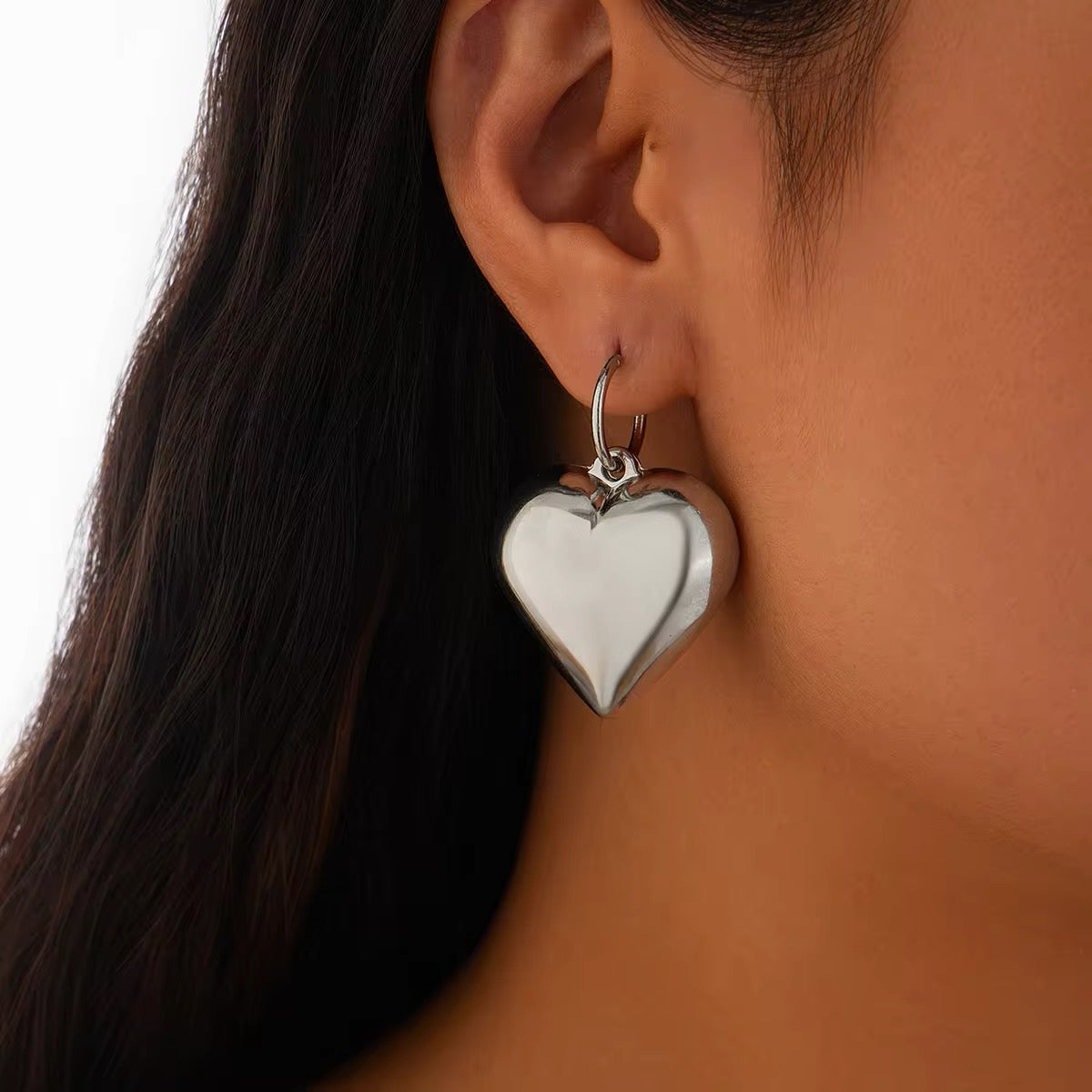 Sweet Chubby Smooth Love Heart Drop Earrings earrings LUNARITY GARAGE Silver