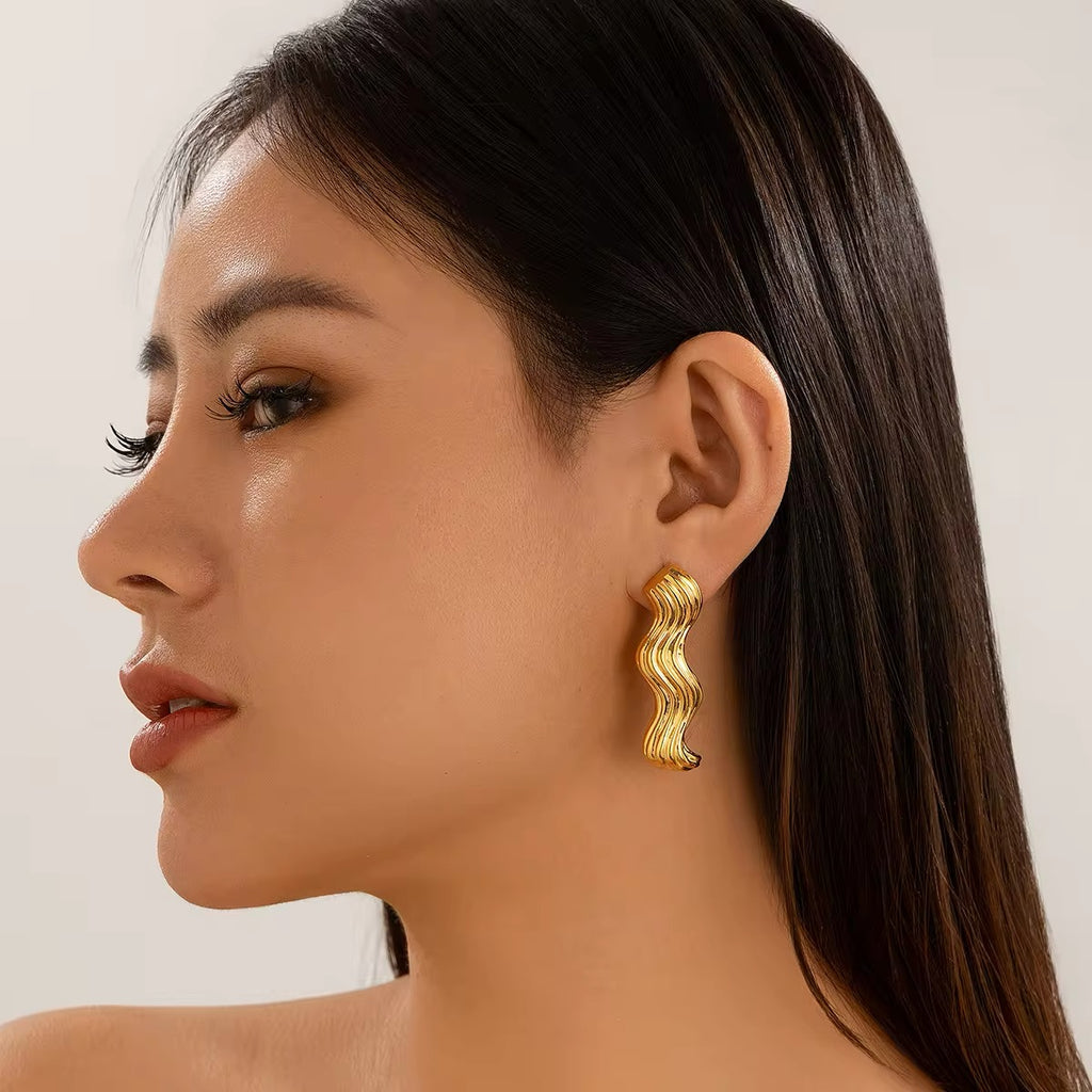 Simple Design Sea Wave Metal Drop Earrings earrings LUNARITY GARAGE   