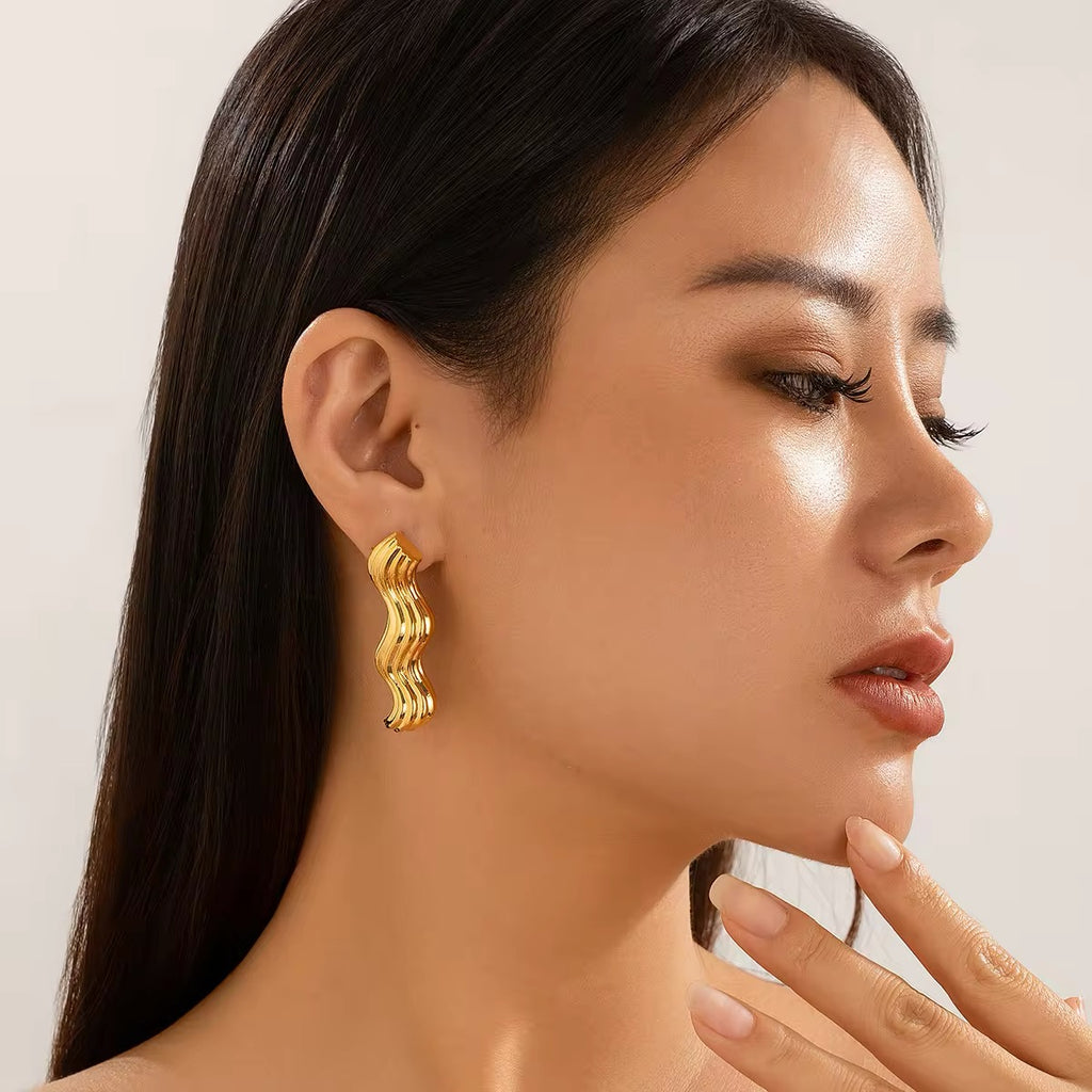 Simple Design Sea Wave Metal Drop Earrings earrings LUNARITY GARAGE   