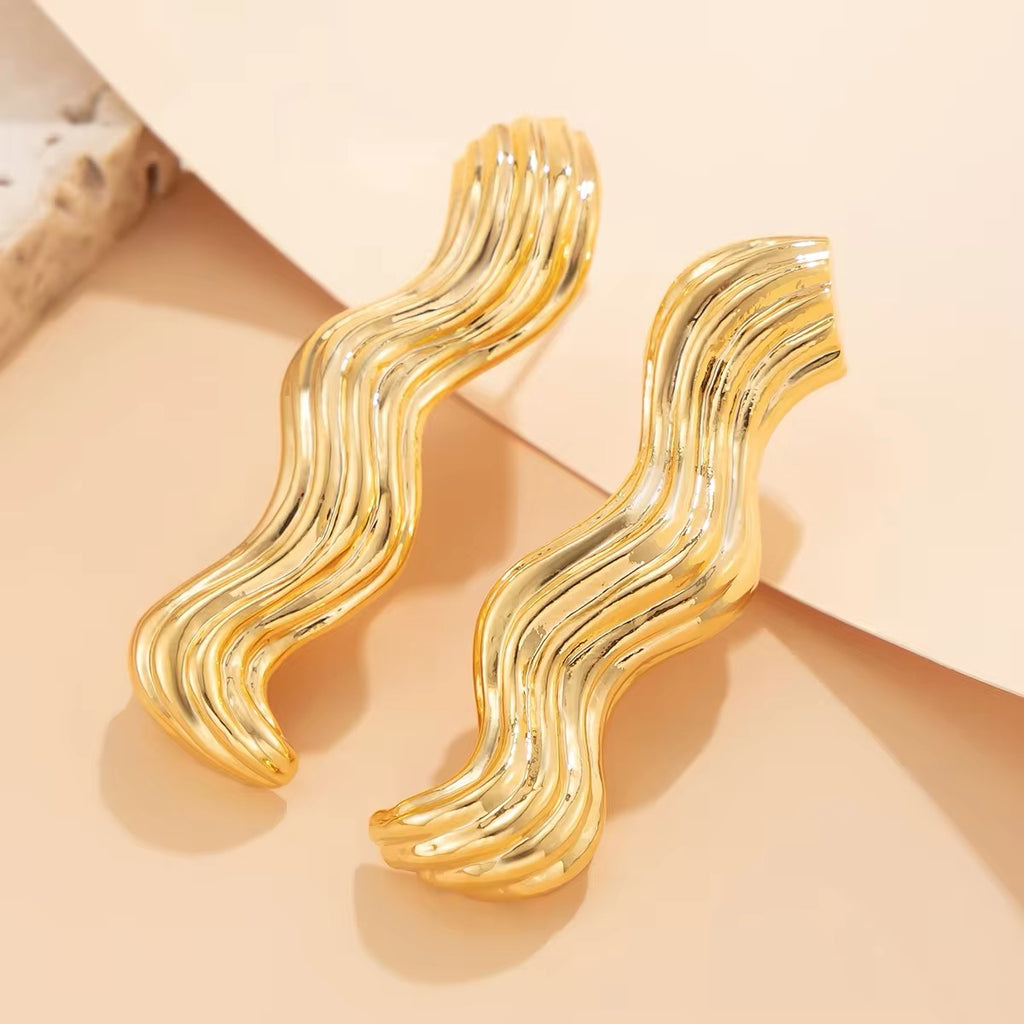 Simple Design Sea Wave Metal Drop Earrings earrings LUNARITY GARAGE   