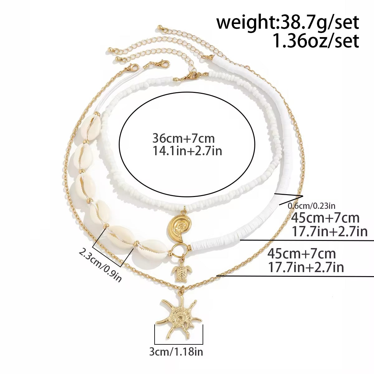 3-Piece Boho Set - Gold Color Sea Turtle, Seashell, and Sun Conch Pendant Necklace necklaces LUNARITY GARAGE