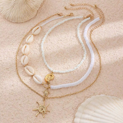 3-Piece Boho Set - Gold Color Sea Turtle, Seashell, and Sun Conch Pendant Necklace necklaces LUNARITY GARAGE   