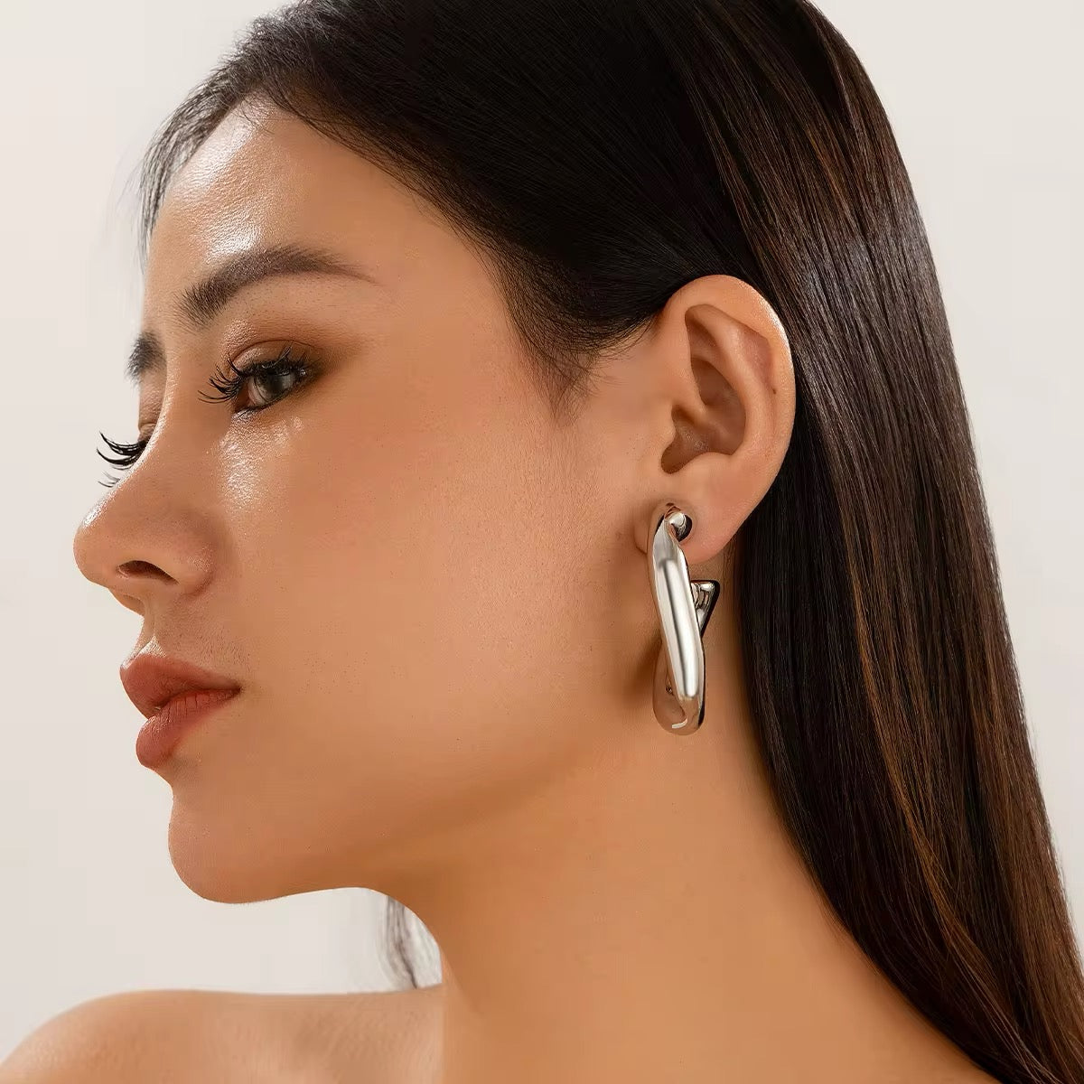 Geometric Irregular C-Shaped CCB Piercing Stud Earrings earrings LUNARITY GARAGE