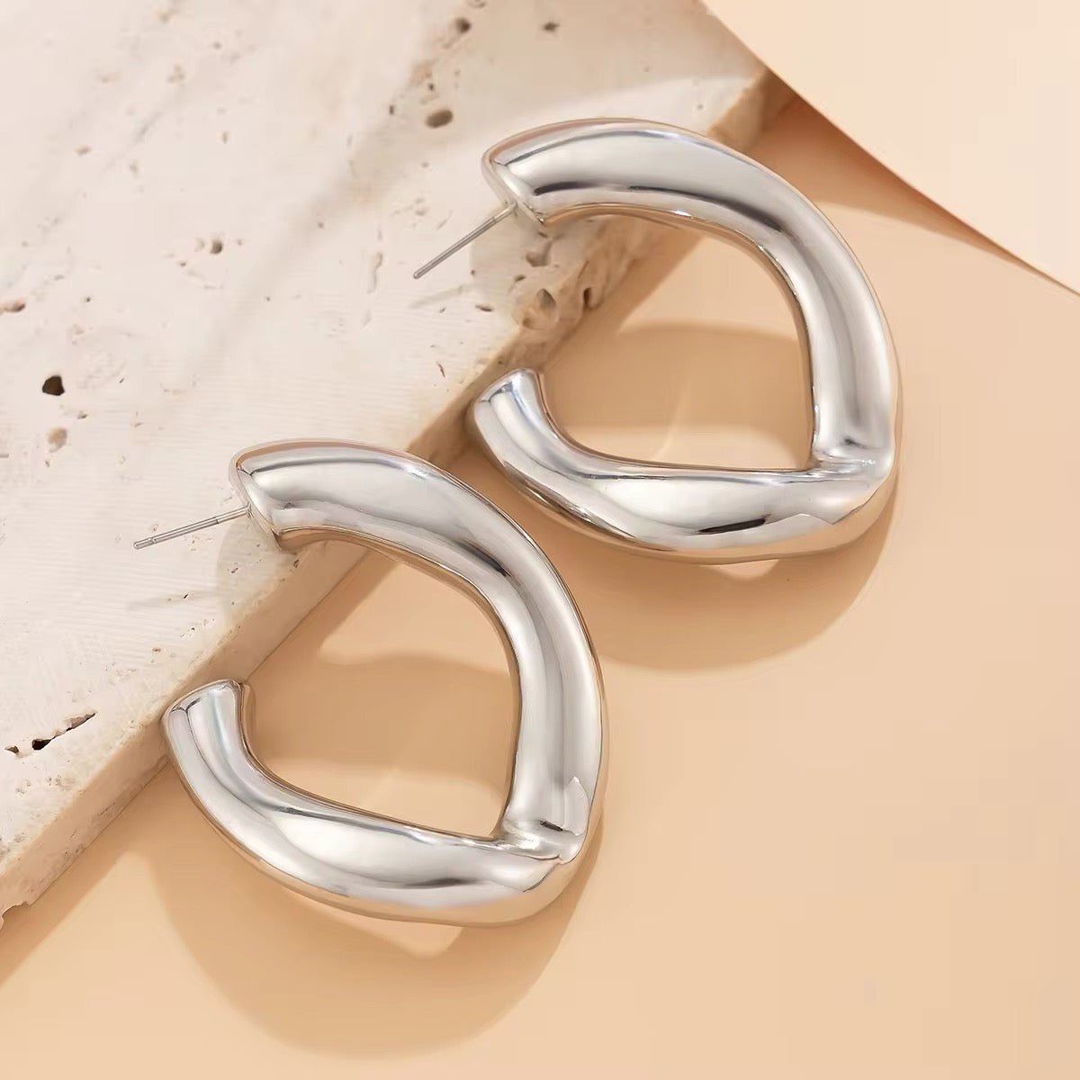 Geometric Irregular C-Shaped CCB Piercing Stud Earrings earrings LUNARITY GARAGE Silver