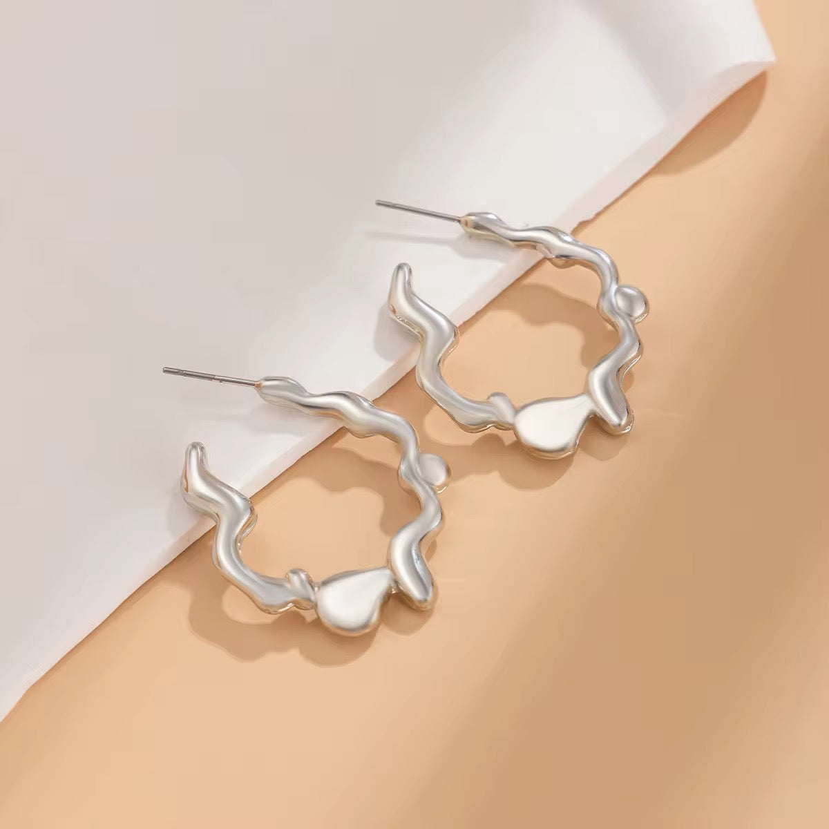 Creative Irregular Metal Liquid Lava Circle Stud Earrings earrings LUNARITY GARAGE Silver