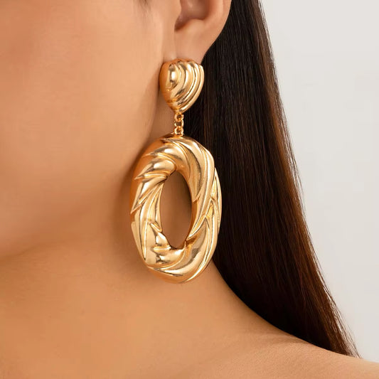 Exaggerated Twisted Metal Big Hollow Circle Pendant Earrings earrings LUNARITY GARAGE Gold  