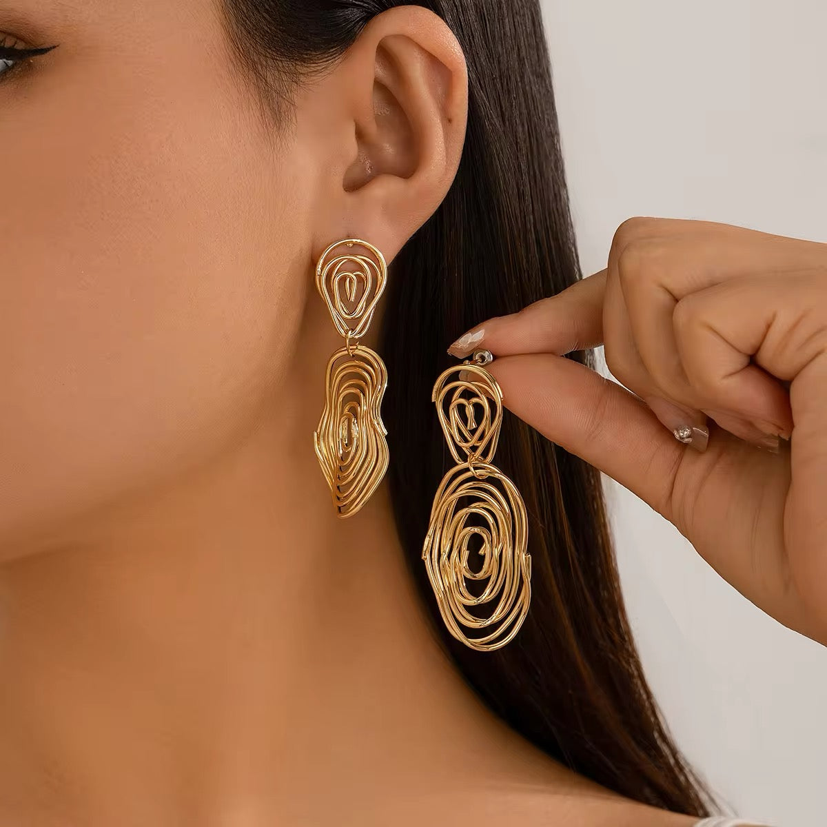 Creatively Irregular Metal Spiral Round Circle Pendant Drop Earrings earrings LUNARITY GARAGE Gold