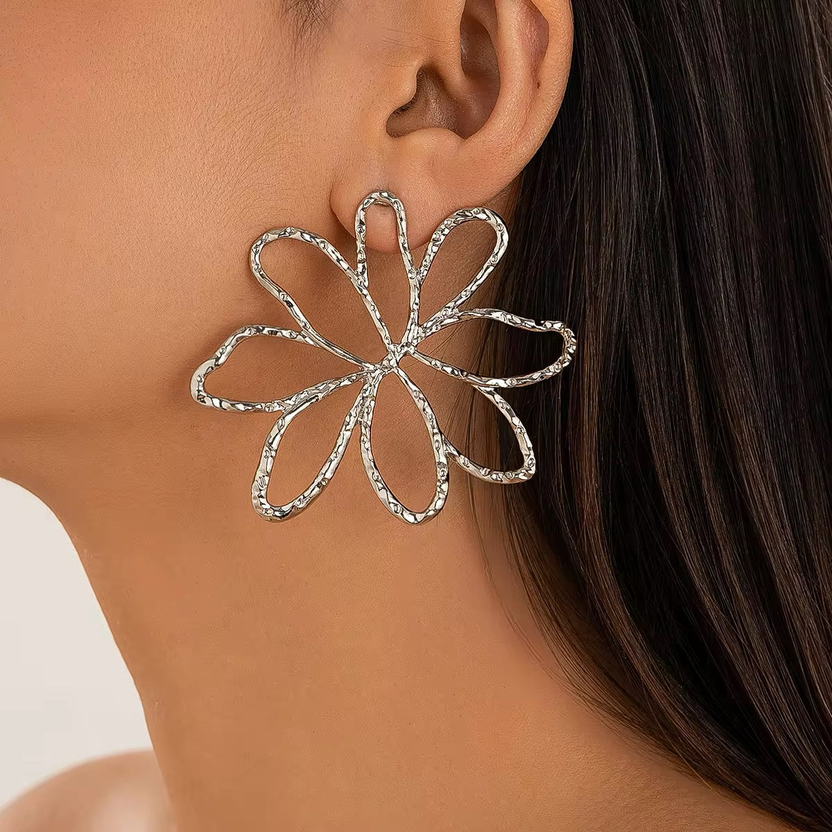 Floral Beauty Exaggerated Big Flower Drop Earrings earrings LUNARITY GARAGE Silver  