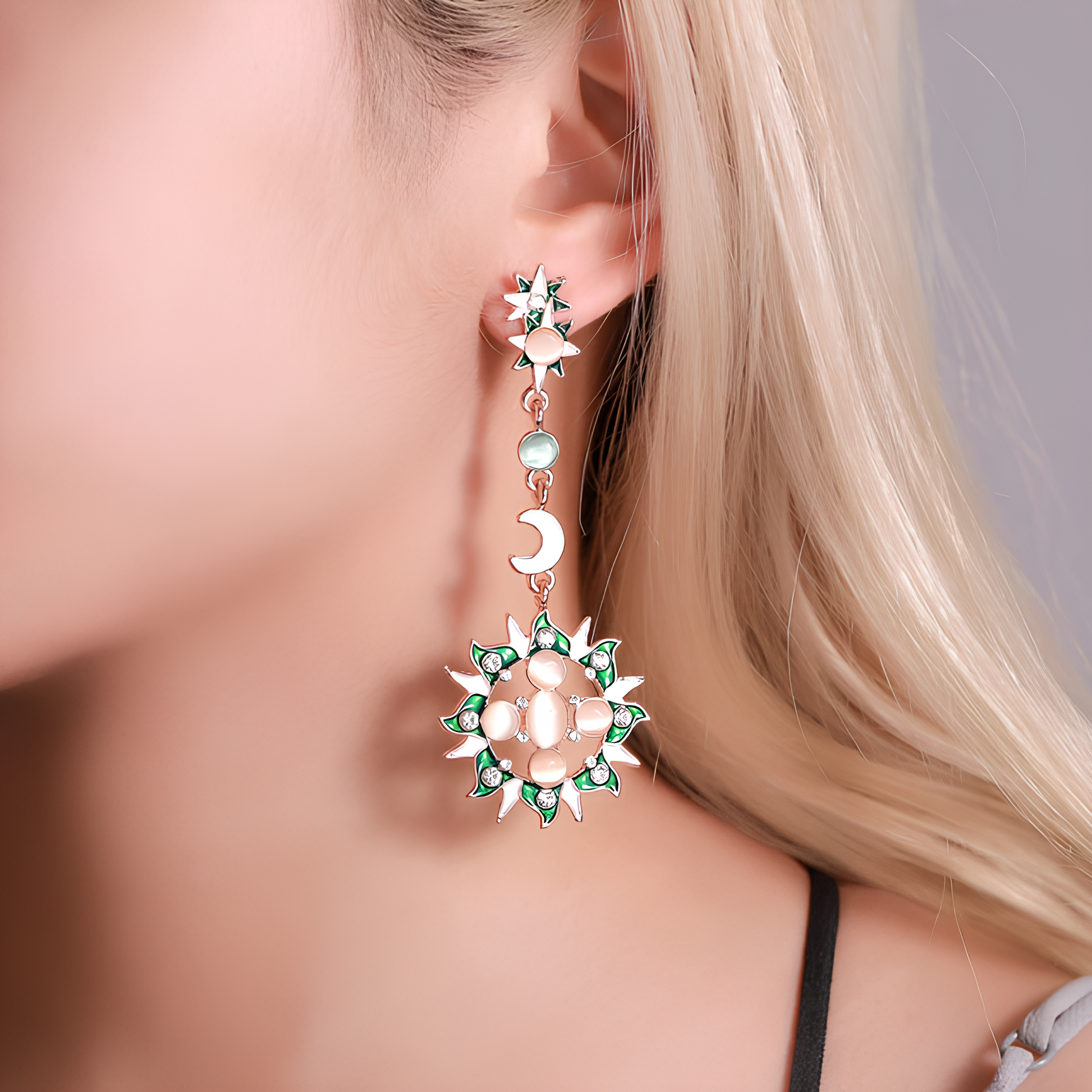 Fantasy Beauty Sun Moon Baroque Long Stud Earrings earrings LUNARITY GARAGE   