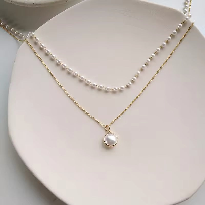 Korean Style Pearl Double Layer Chain Choker Necklace necklaces LUNARITY GARAGE