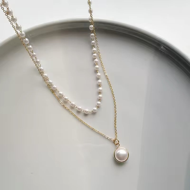 Korean Style Pearl Double Layer Chain Choker Necklace necklaces LUNARITY GARAGE