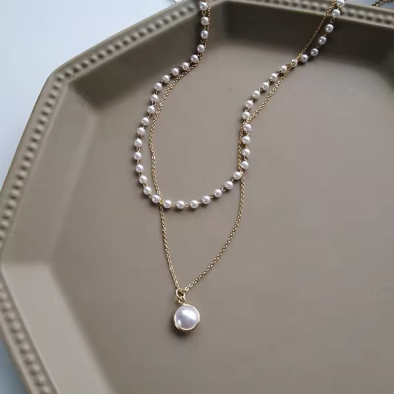 Korean Style Pearl Double Layer Chain Choker Necklace necklaces LUNARITY GARAGE   