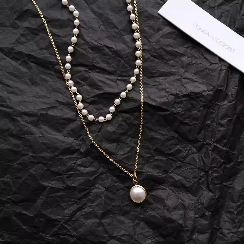 Korean Style Pearl Double Layer Chain Choker Necklace necklaces LUNARITY GARAGE