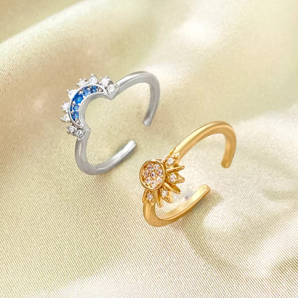 Boho Shiny Sun Moon Adjustment Rings ring LUNARITY GARAGE   
