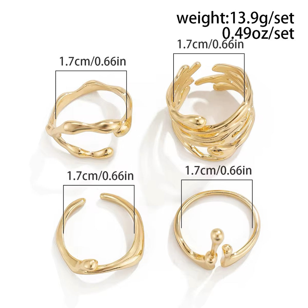 4Pcs Vintage Irregular Lava Open Ring Set ring LUNARITY GARAGE   